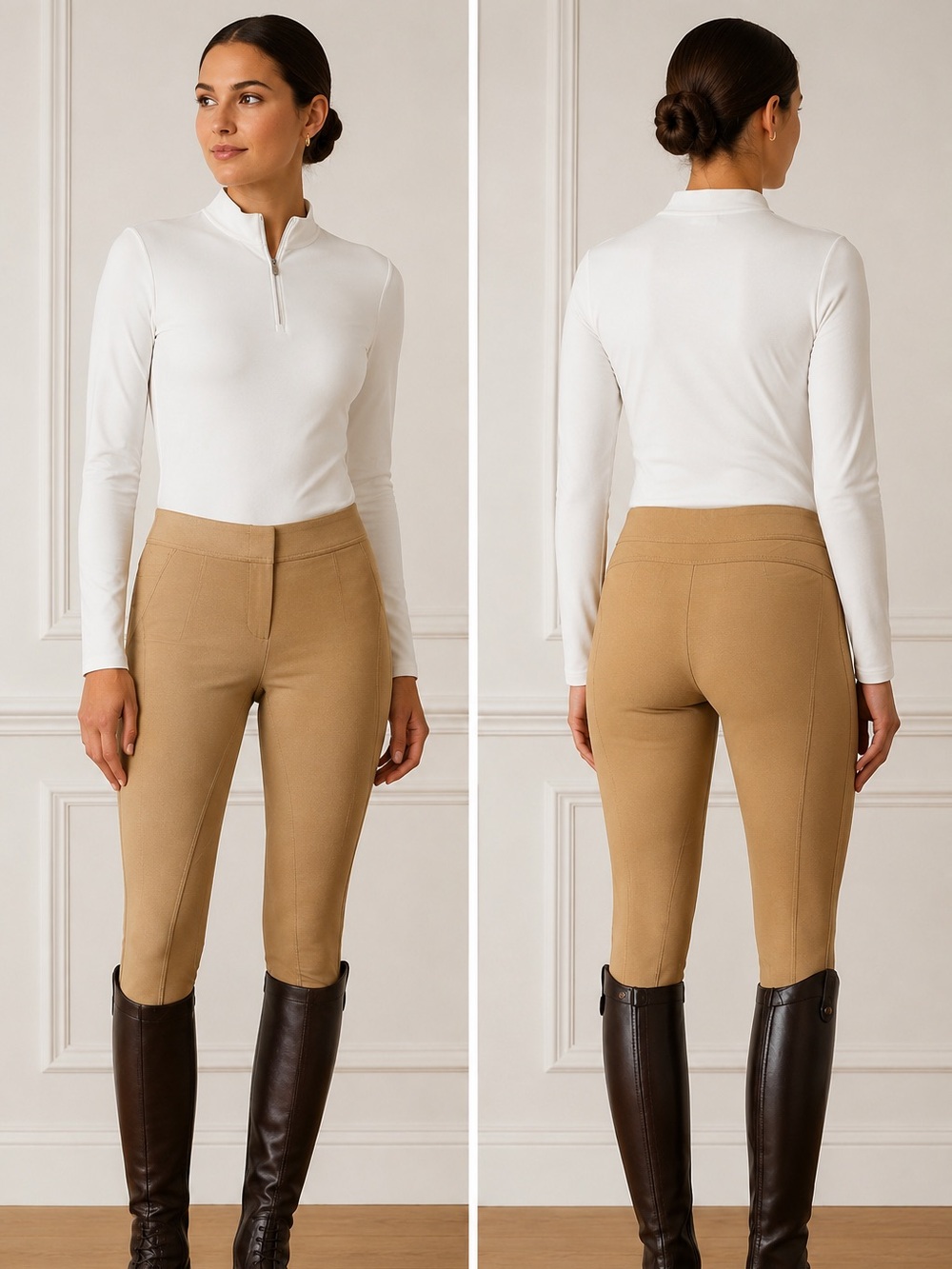 Dalia Collection Khaki Equestrian Style Pull-On Pants, Size 6